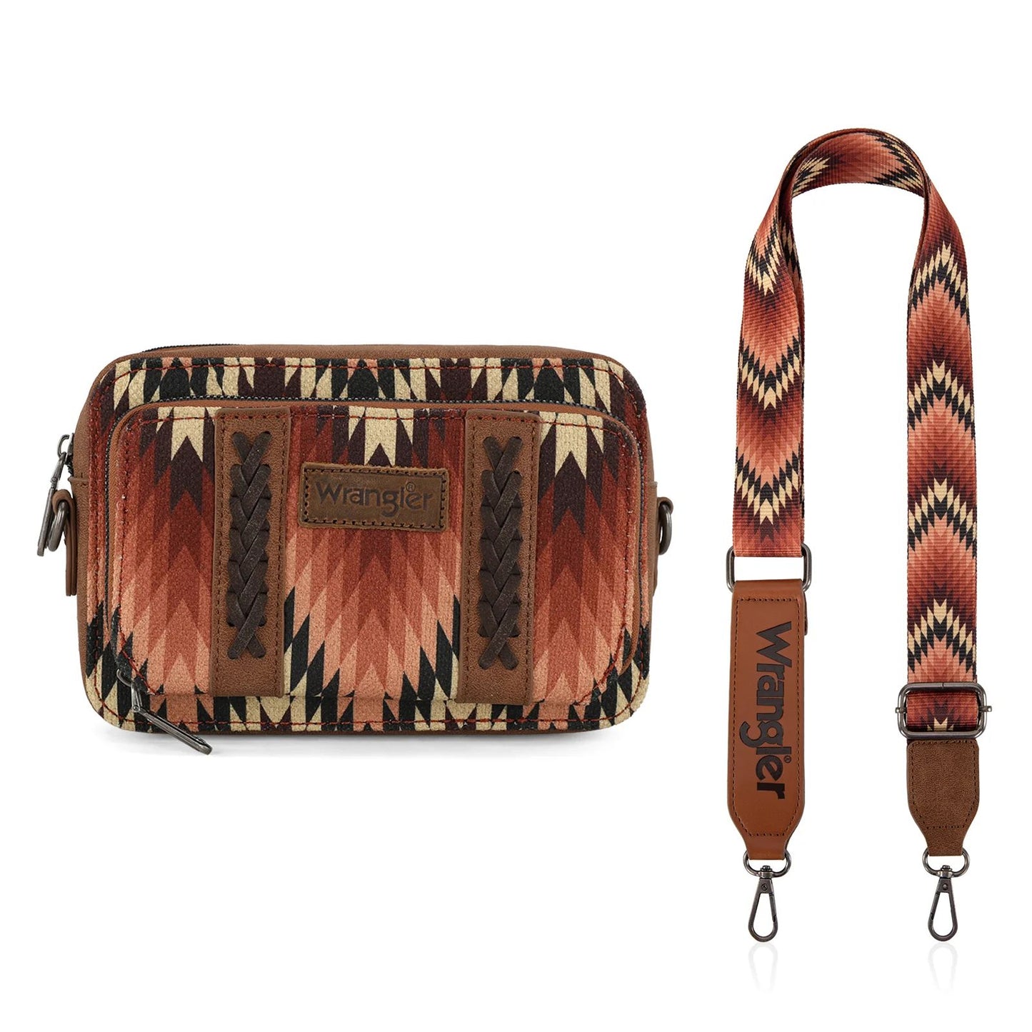 Wrangler Southwestern Pattern Dual Sided Print Crossbody Purse With Wallet Compartment