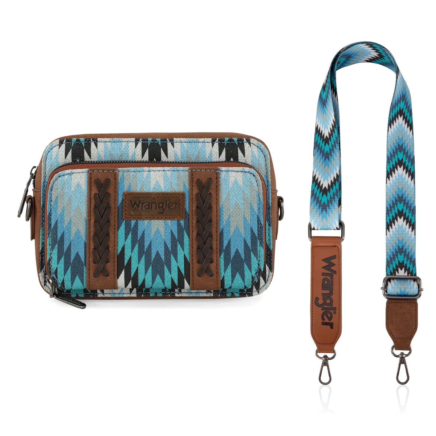 Wrangler Southwestern Pattern Dual Sided Print Crossbody Purse With Wallet Compartment