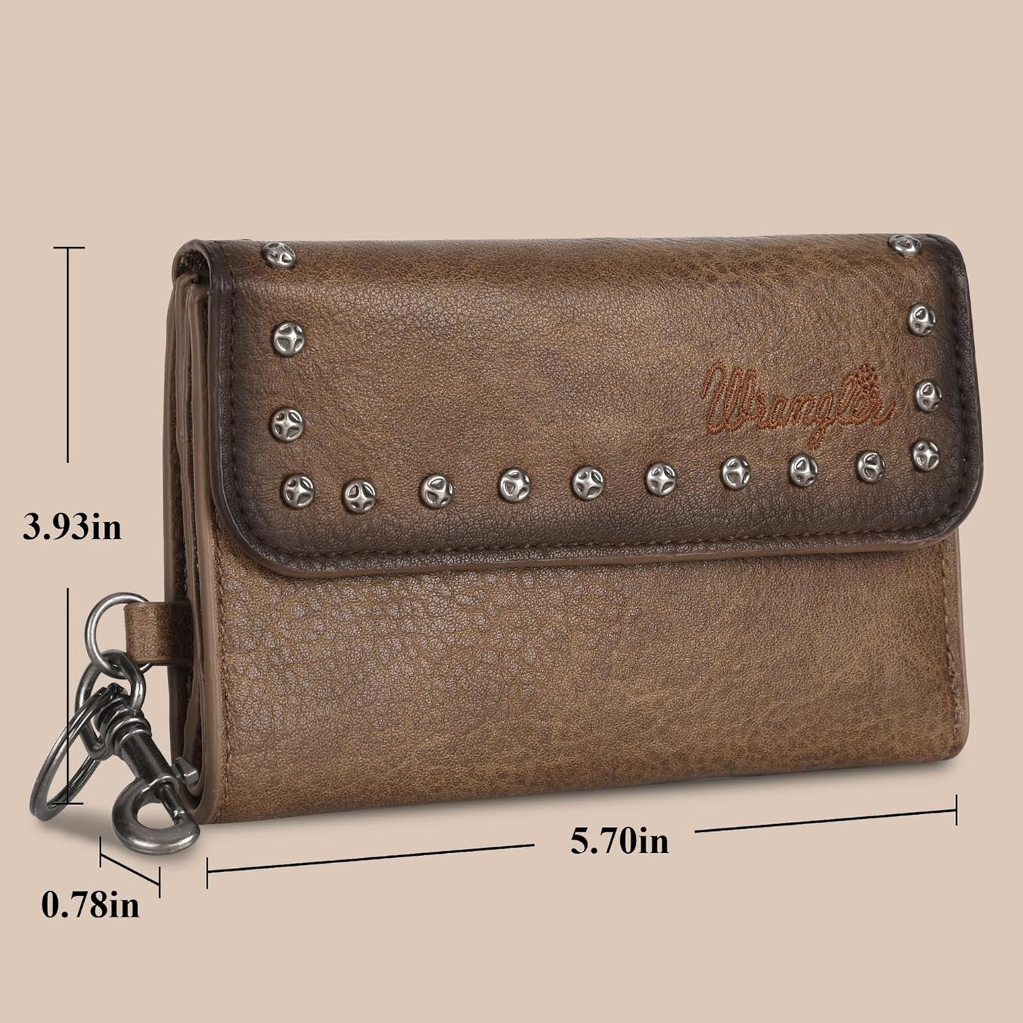 Wrangler Studded Accents Tri-fold Key-Chain Wallet -Coffee