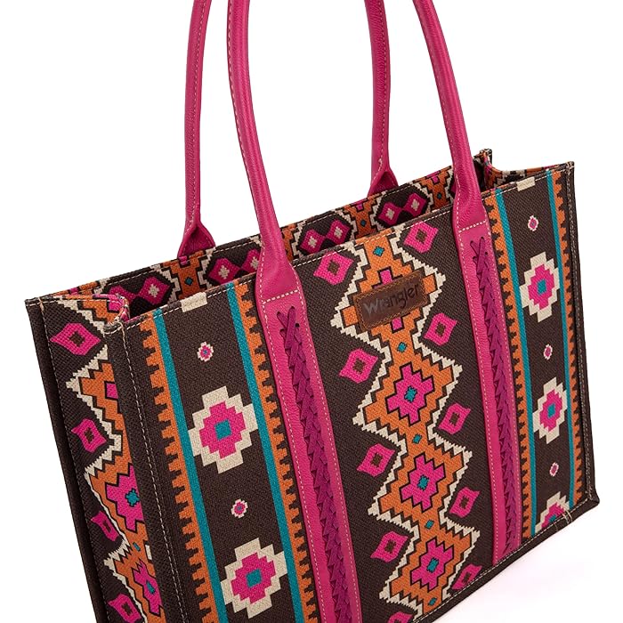 Wrangler Southwestern Pattern Dual Sided Print Canvas Wide Tote - Hot Pink