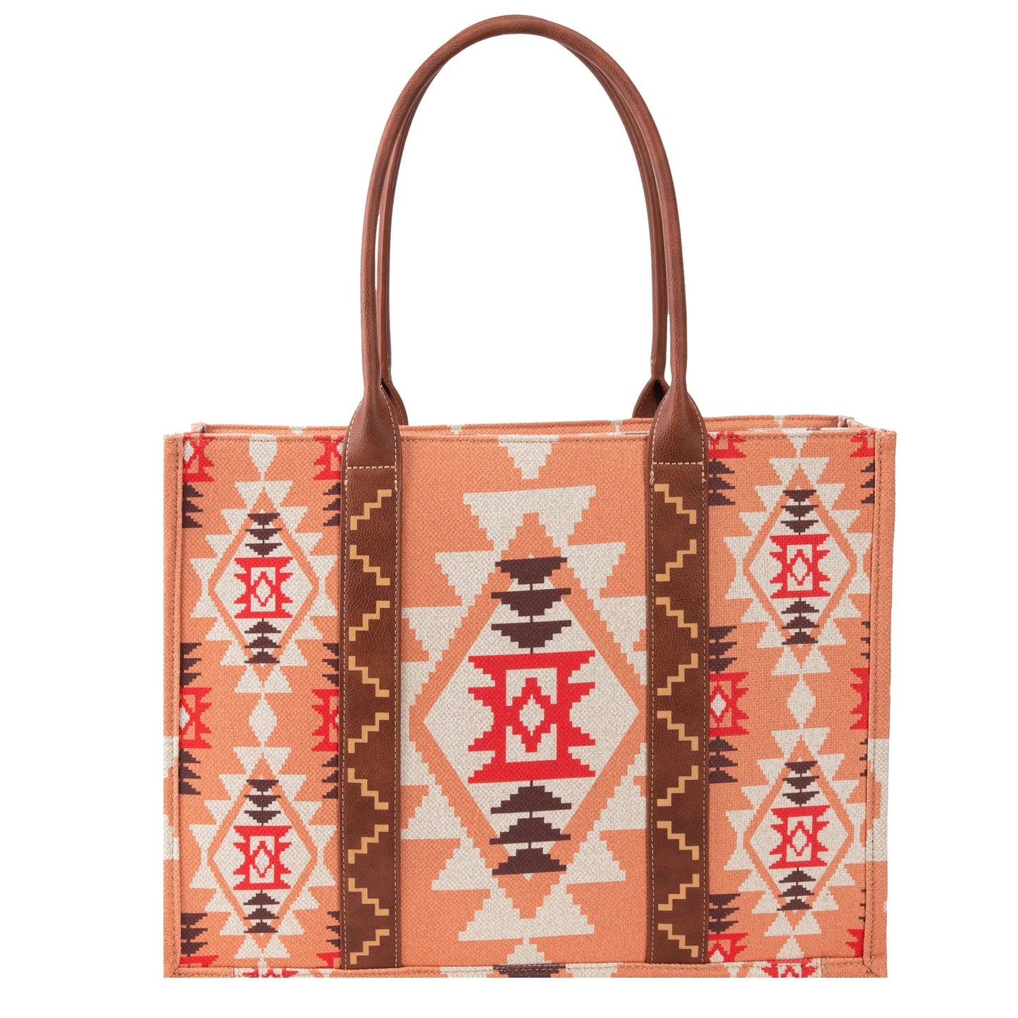 Wrangler Southwestern Pattern Dual Sided Print Canvas Wide Tote - Orange / Peach