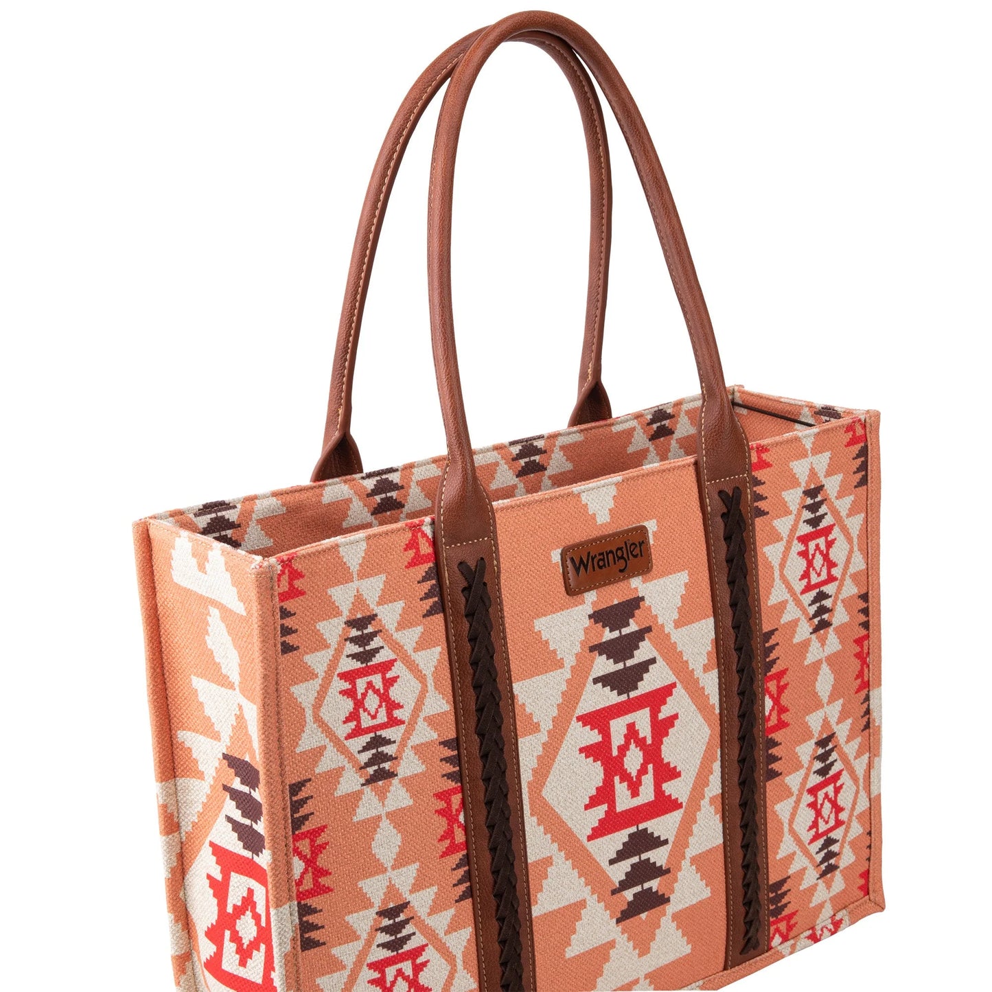 Wrangler Southwestern Pattern Dual Sided Print Canvas Wide Tote - Orange / Peach