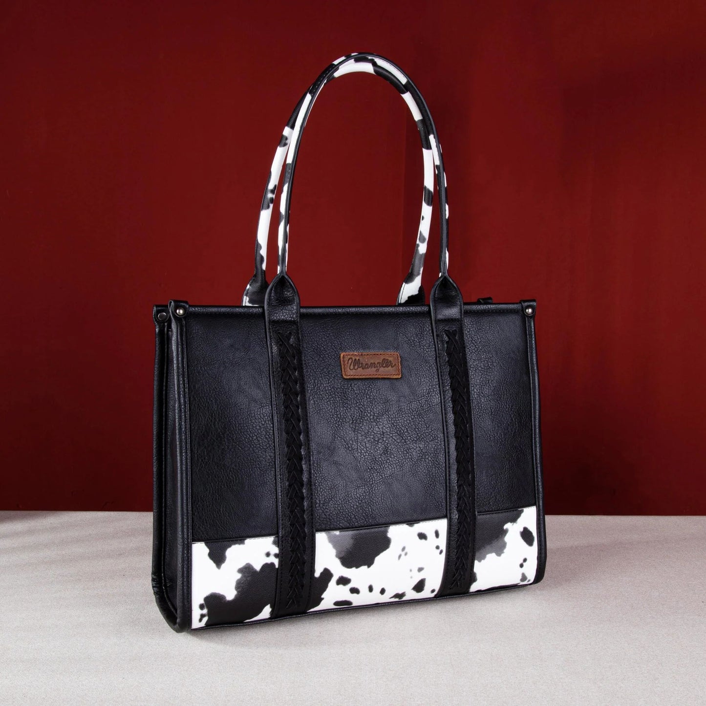 Wrangler Cow Print Whipstitch Patchwork Wide Tote