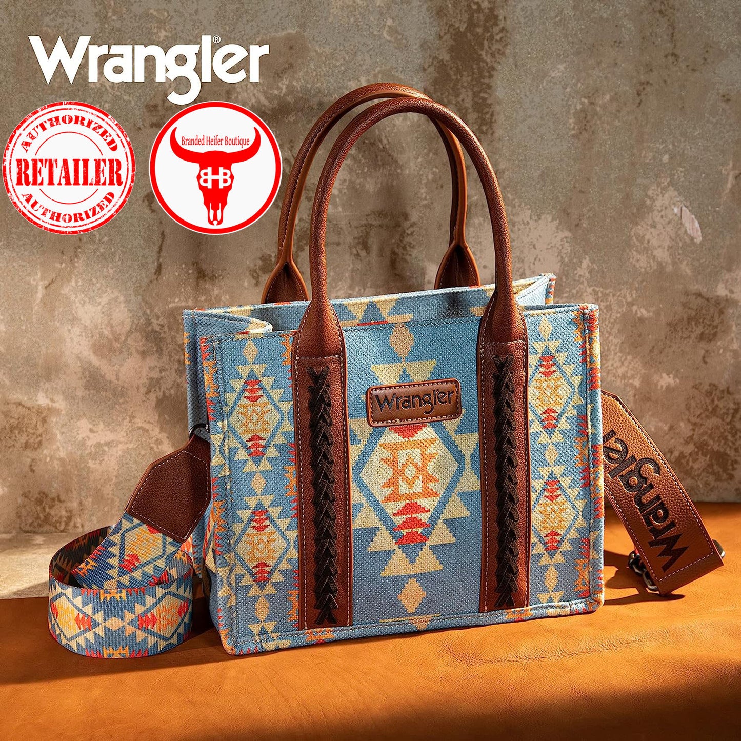 Wrangler Southwestern Print Small Canvas Crossbody - Bown / Blue