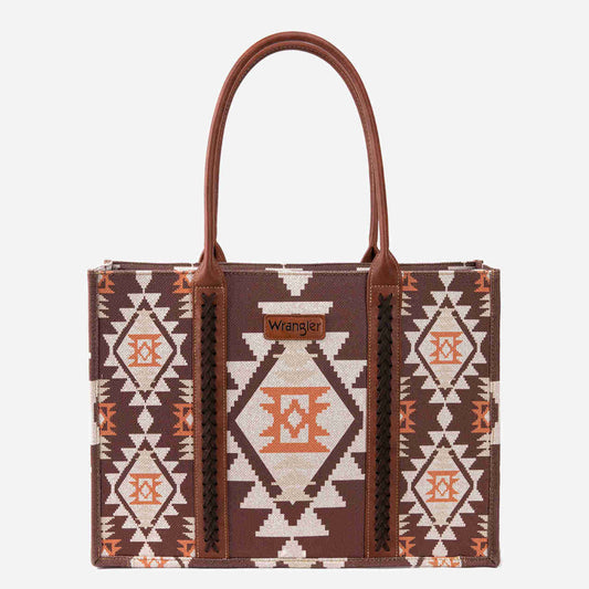 Wrangler Southwestern Pattern Dual Sided Print Canvas Wide Tote - Coffee (New)