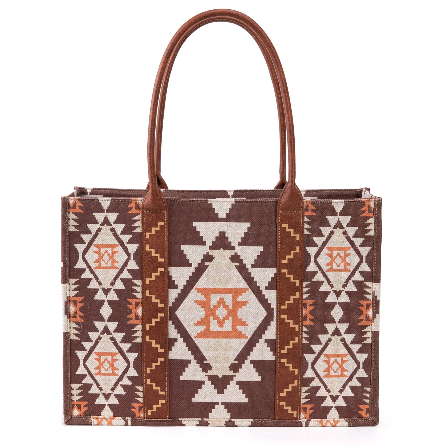 Wrangler Southwestern Pattern Dual Sided Print Canvas Wide Tote - Coffee (New)