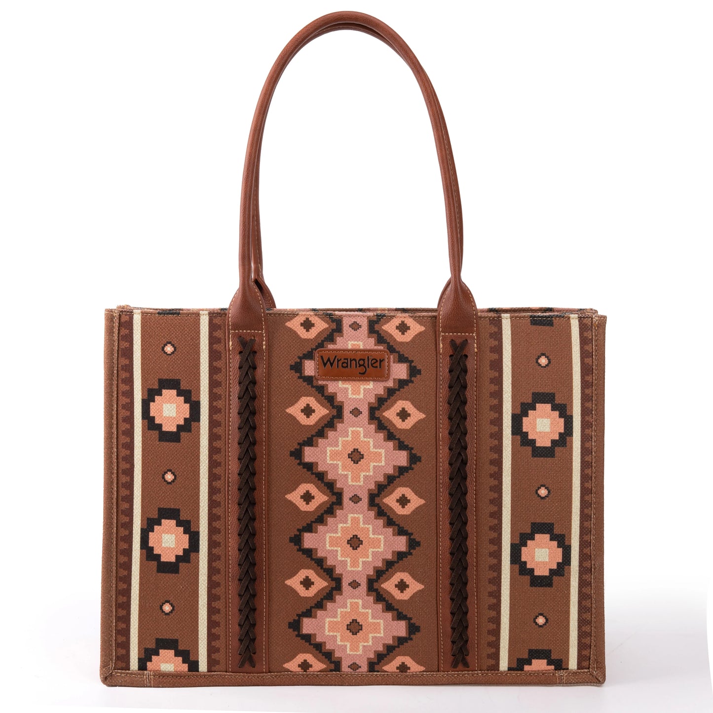 Wrangler Southwestern Pattern Dual Sided Print Canvas Wide Tote - Dark Brown