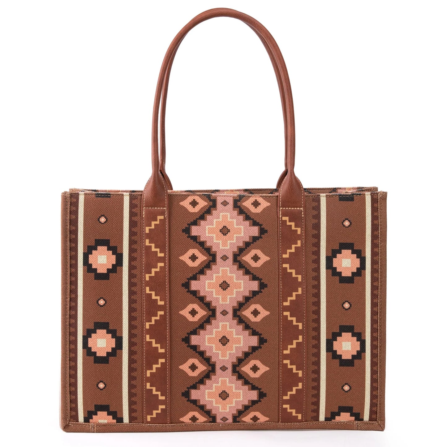 Wrangler Southwestern Pattern Dual Sided Print Canvas Wide Tote - Dark Brown