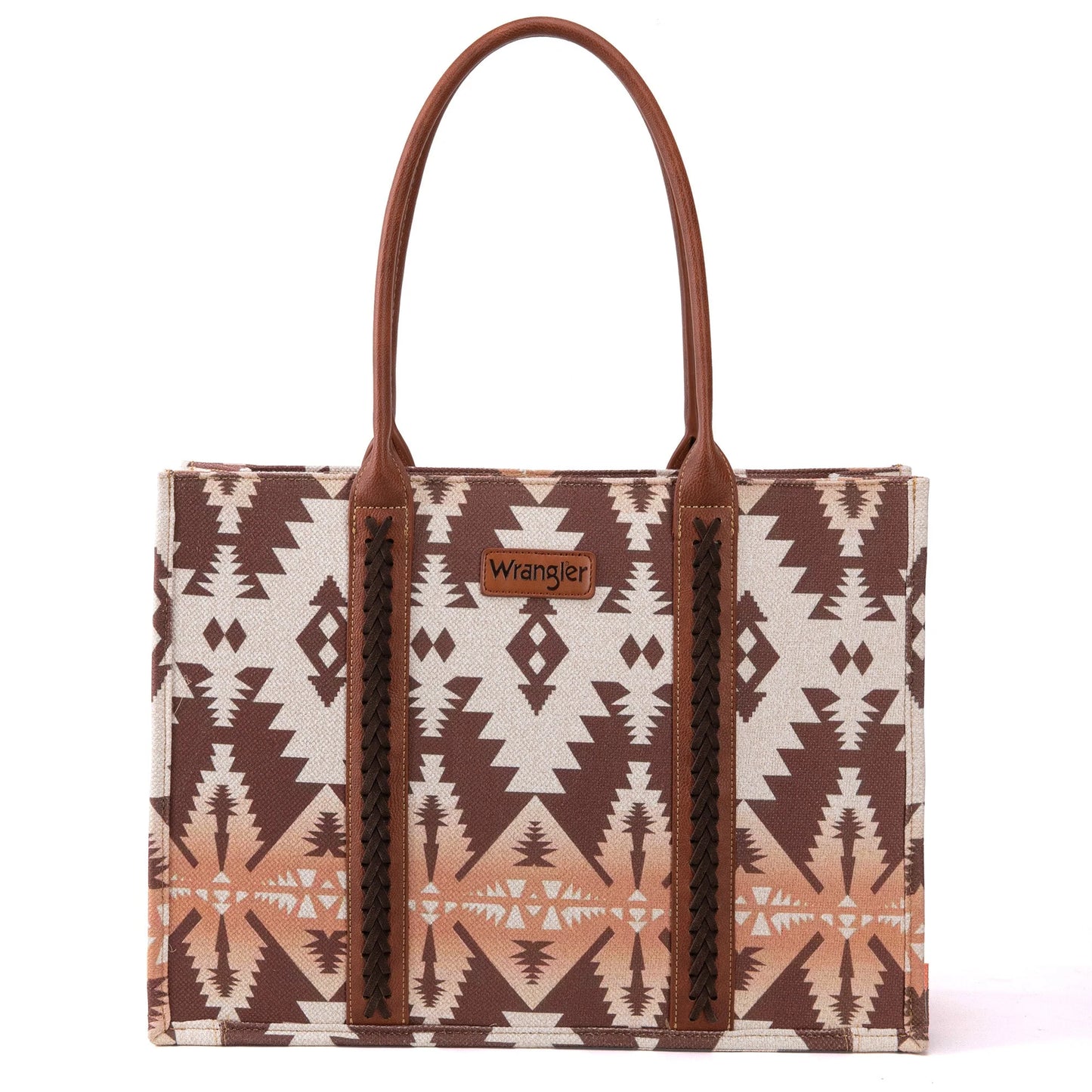 Wrangler Southwestern Pattern Dual Sided Print Canvas Wide Tote - Light Coffee