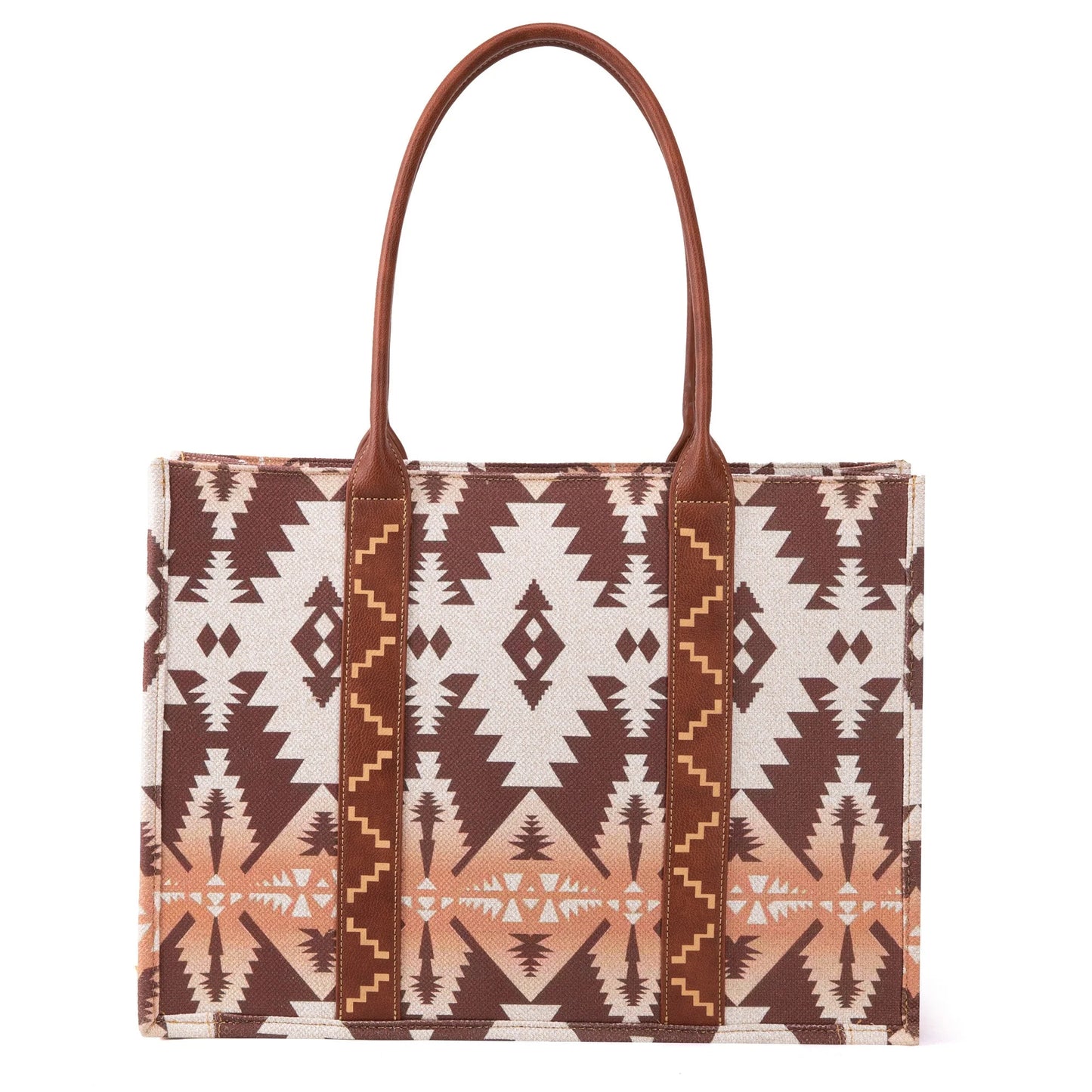 Wrangler Southwestern Pattern Dual Sided Print Canvas Wide Tote - Light Coffee