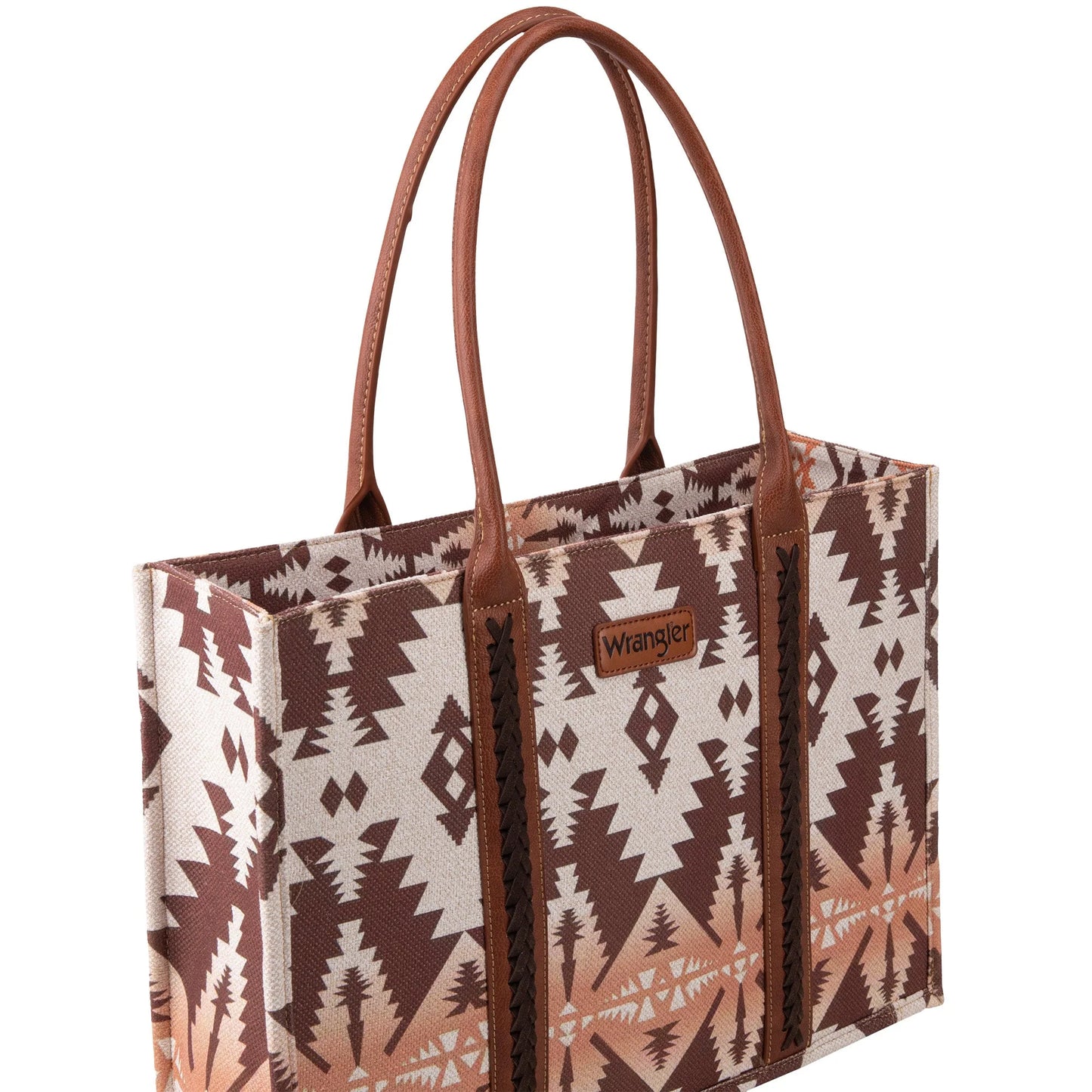 Wrangler Southwestern Pattern Dual Sided Print Canvas Wide Tote - Light Coffee