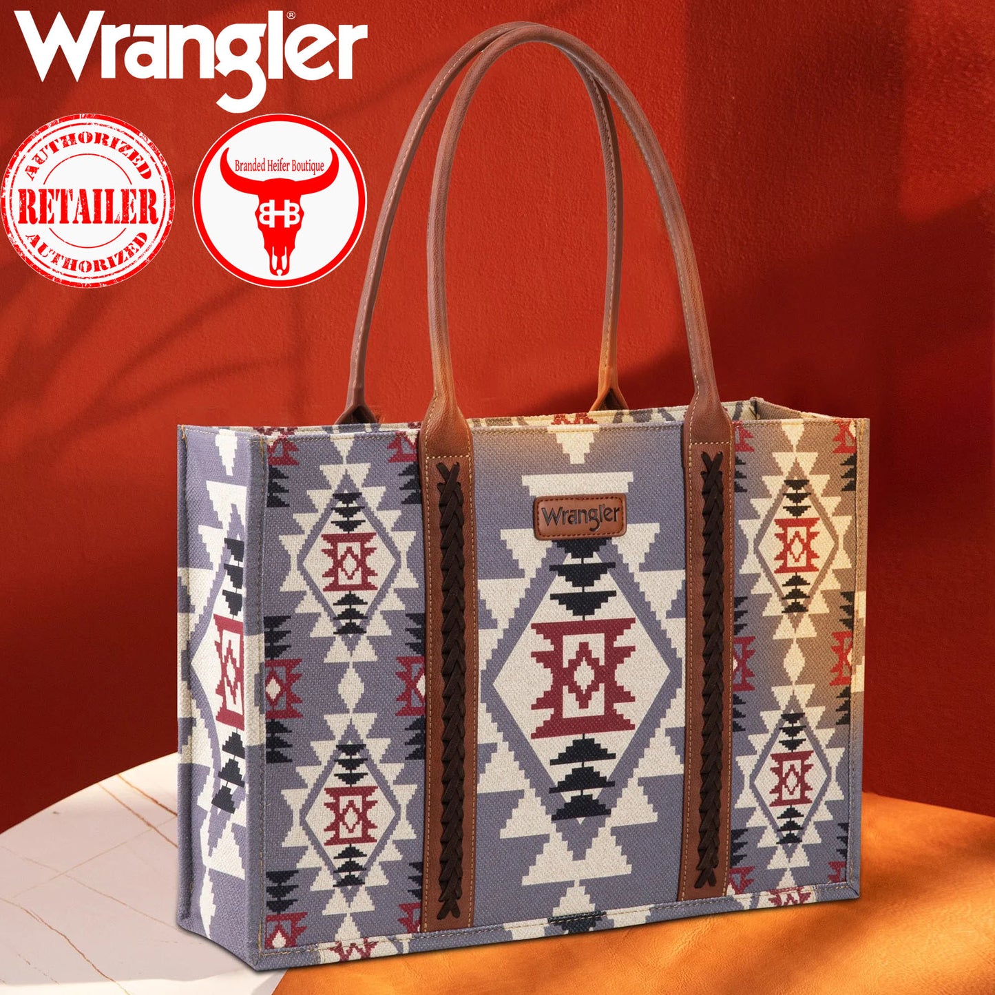 Wrangler Southwestern Pattern Dual Sided Print Canvas Wide Tote - Lavender