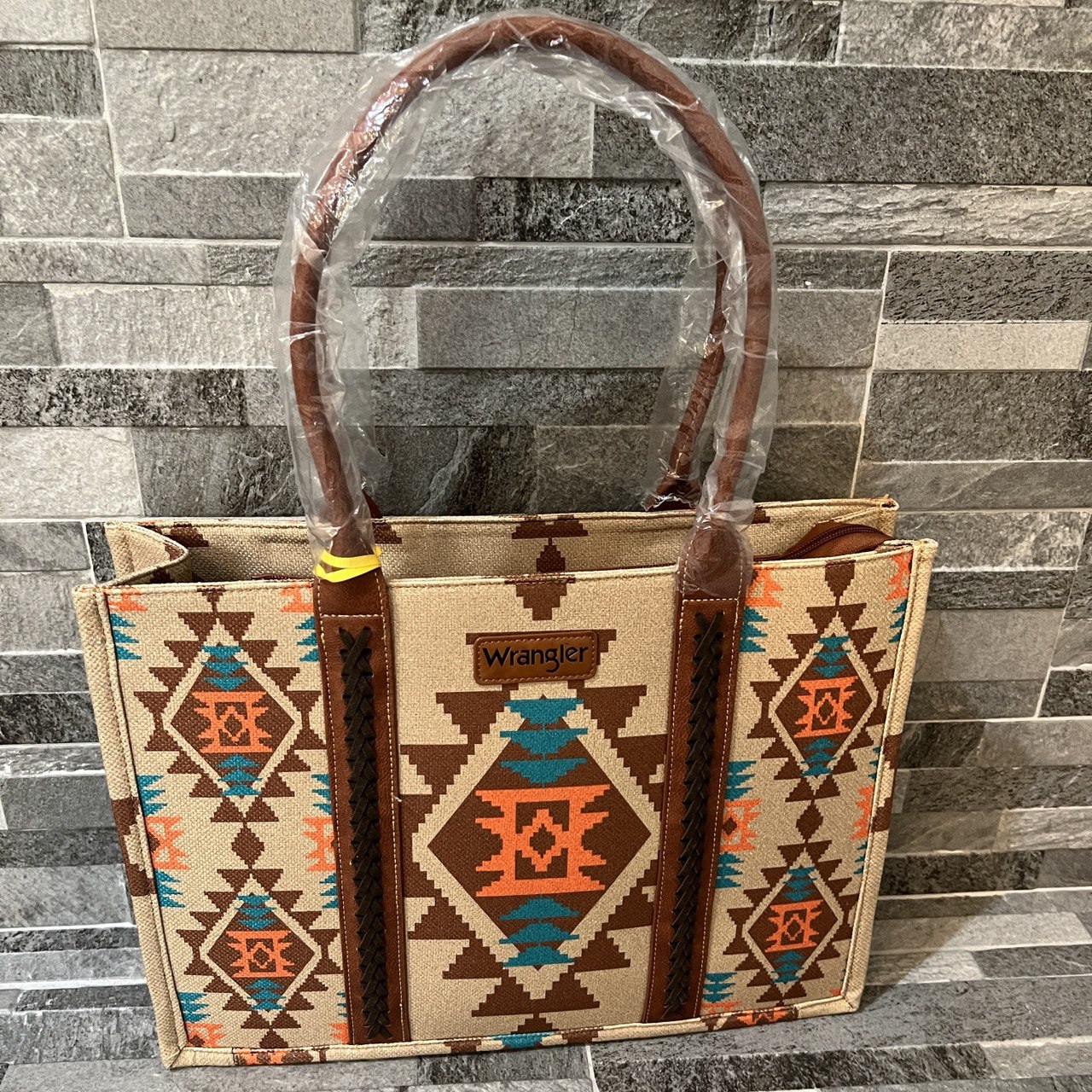 Wrangler Southwestern Pattern Dual Sided Print Canvas Wide Tote - Tan