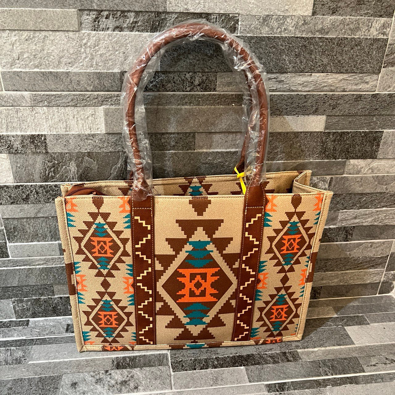 Wrangler Southwestern Pattern Dual Sided Print Canvas Wide Tote - Tan