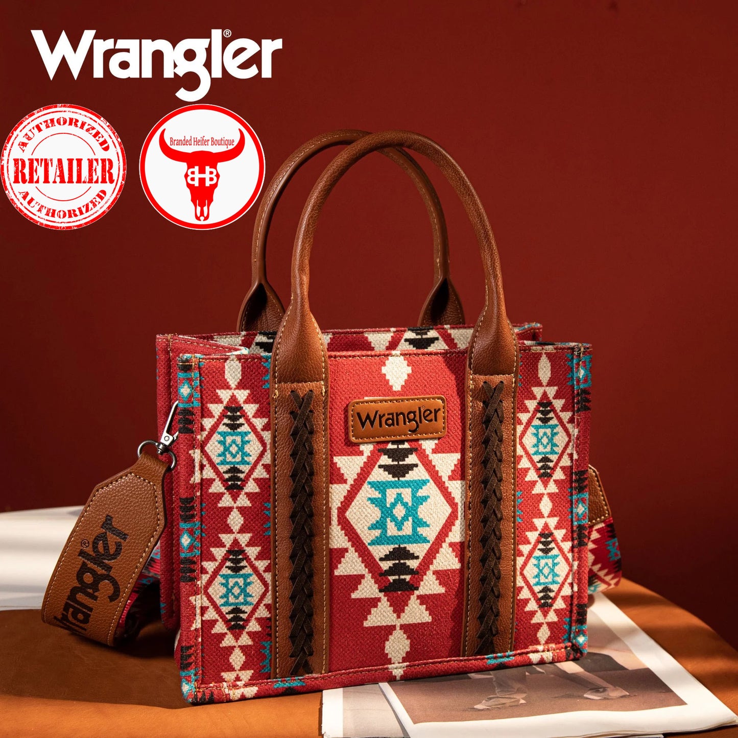 Wrangler Southwestern Print Small Canvas Crossbody - Burgundy