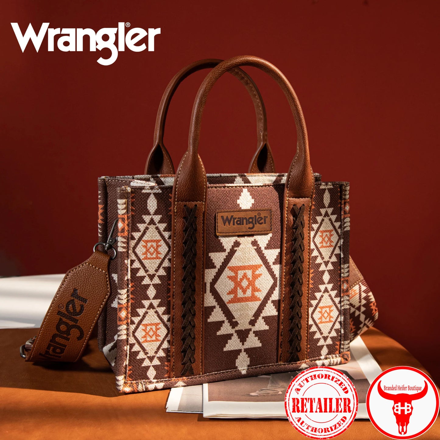 Wrangler Southwestern Print Small Canvas Crossbody - Coffee (NEW)