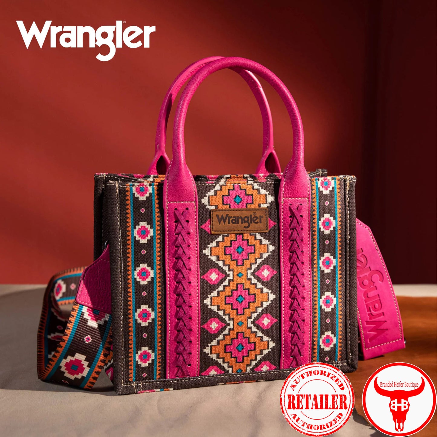 Wrangler Southwestern Print Small Canvas Crossbody - Hot Pink