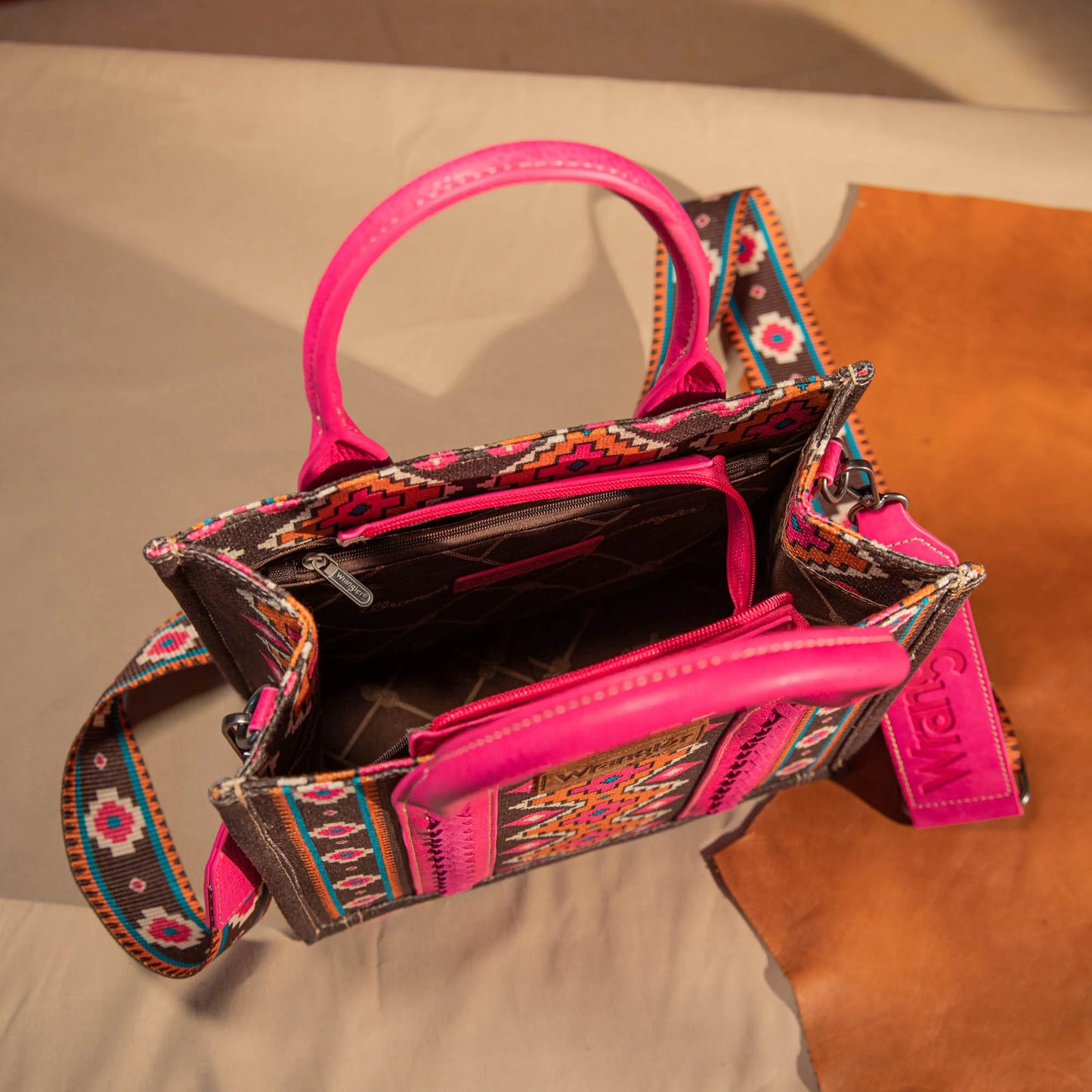 Wrangler Southwestern Print Small Canvas Crossbody - Hot Pink