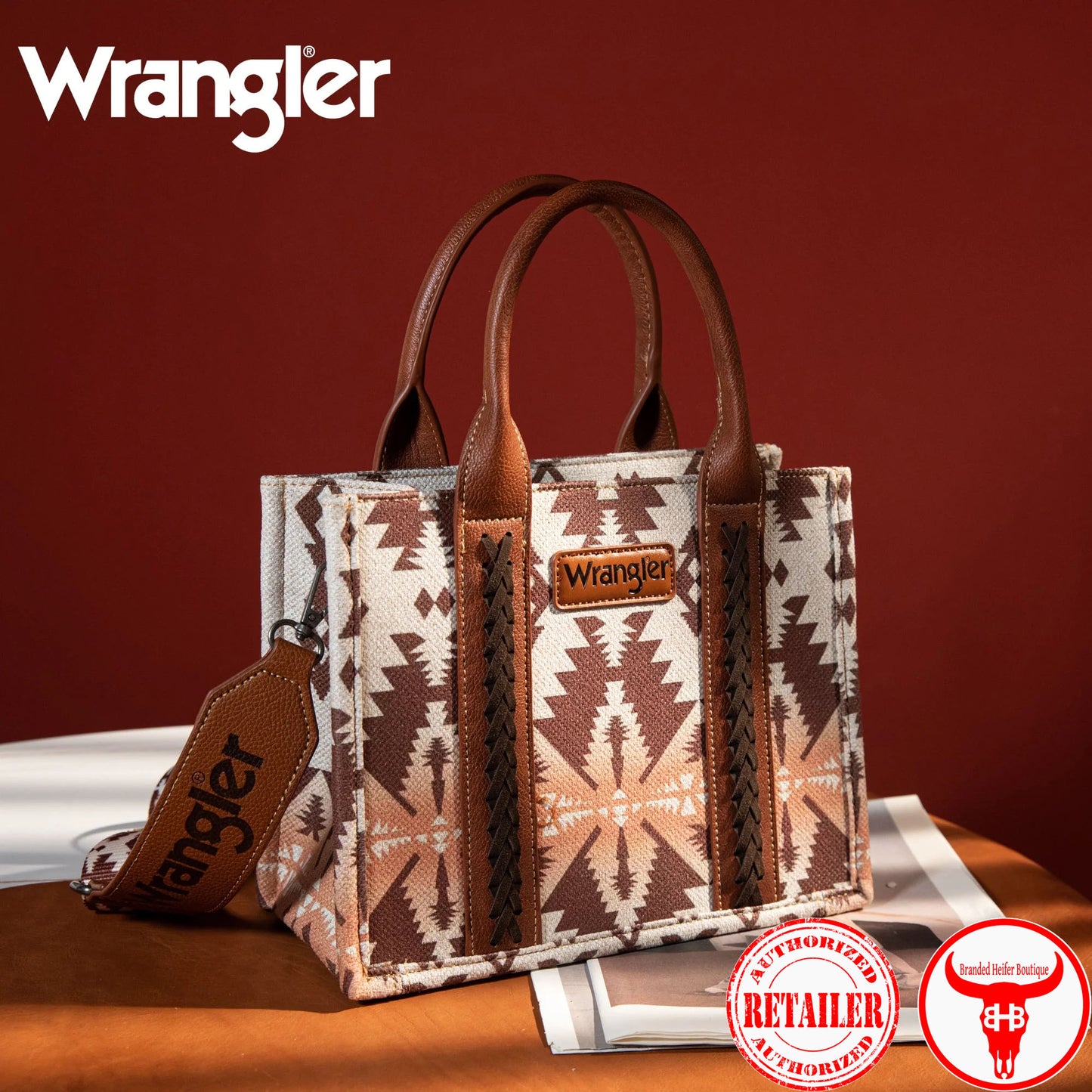 Wrangler Southwestern Print Small Canvas Crossbody - Light Coffee