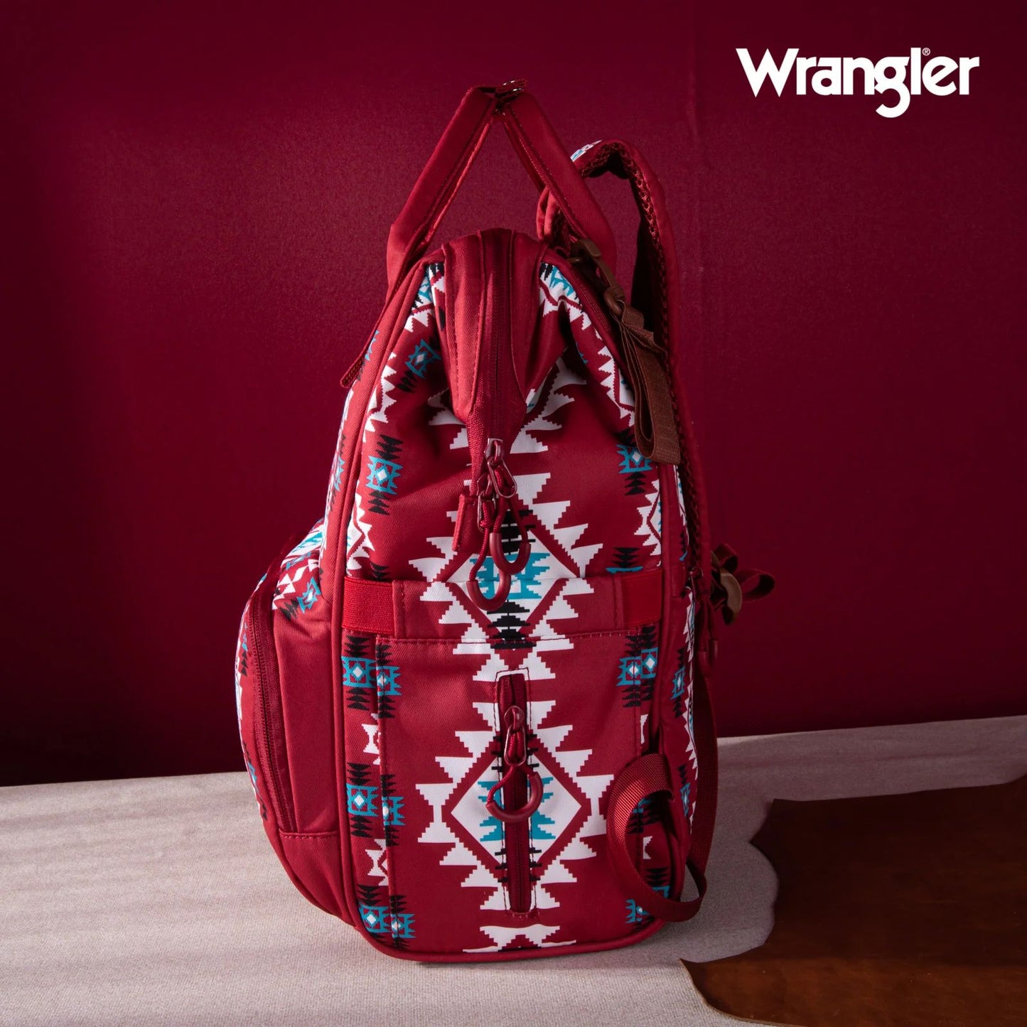 Wrangler Allover Aztec Dual Sided Backpack - Burgundy