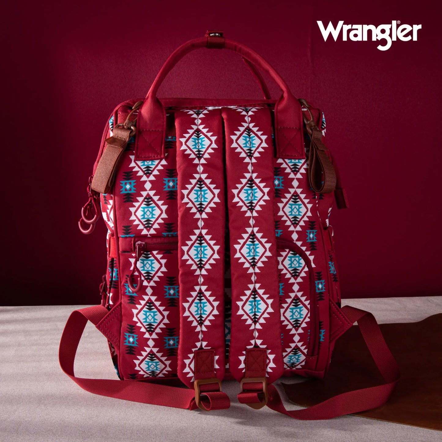 Wrangler Allover Aztec Dual Sided Backpack - Burgundy