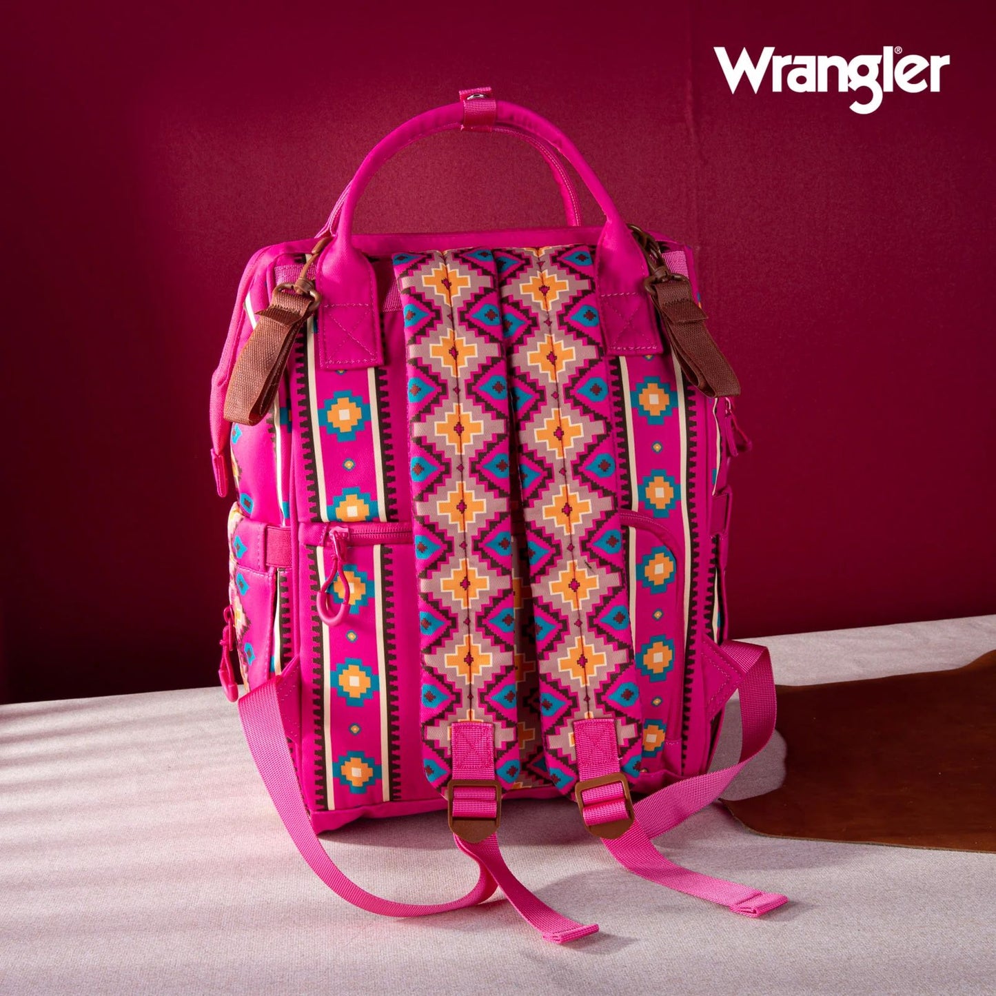 Wrangler Allover Aztec Dual Sided Backpack - Hot Pink