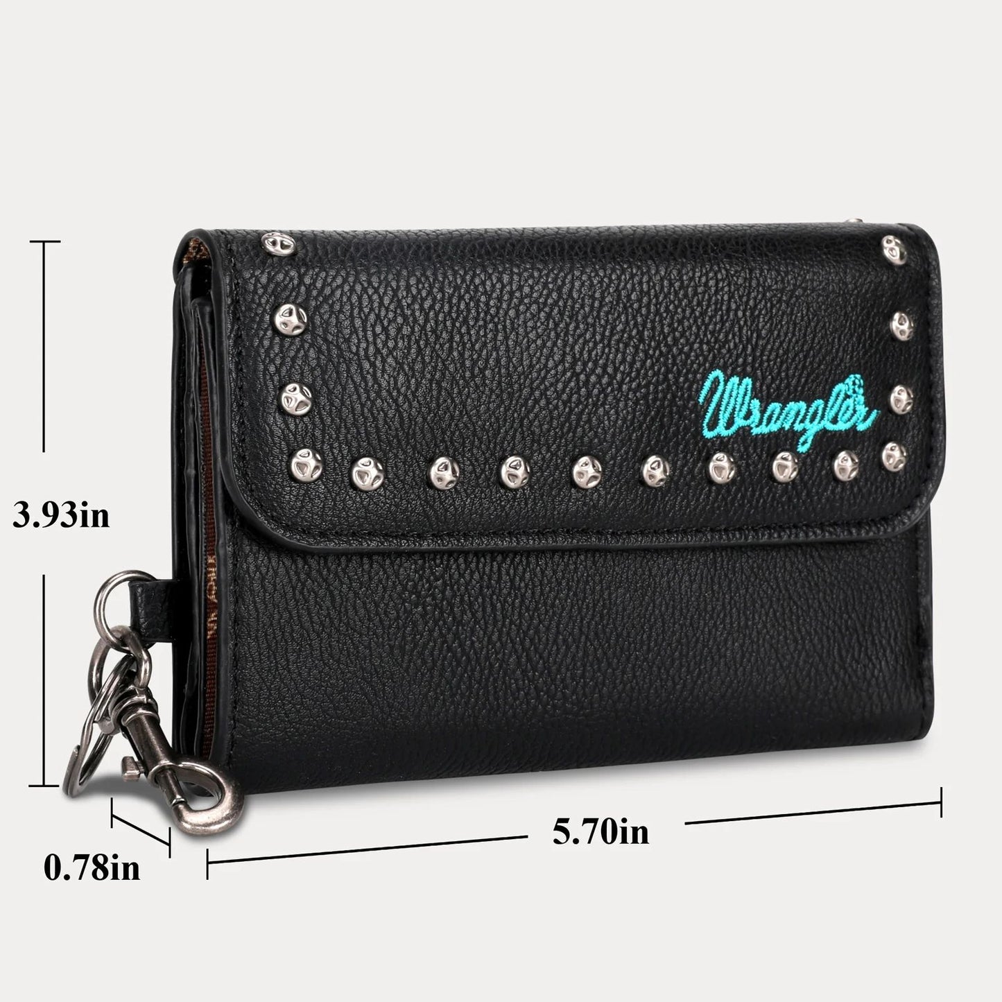 Wrangler Studded Accents Tri-fold Key-Chain Wallet -Black