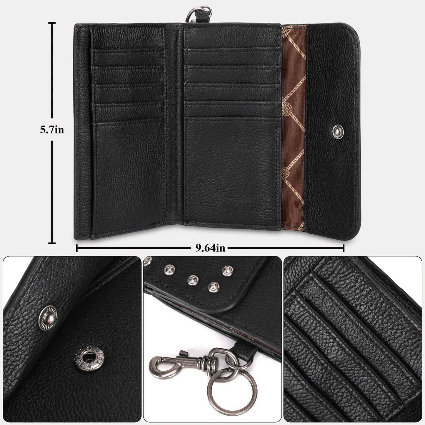 Wrangler Studded Accents Tri-fold Key-Chain Wallet -Black