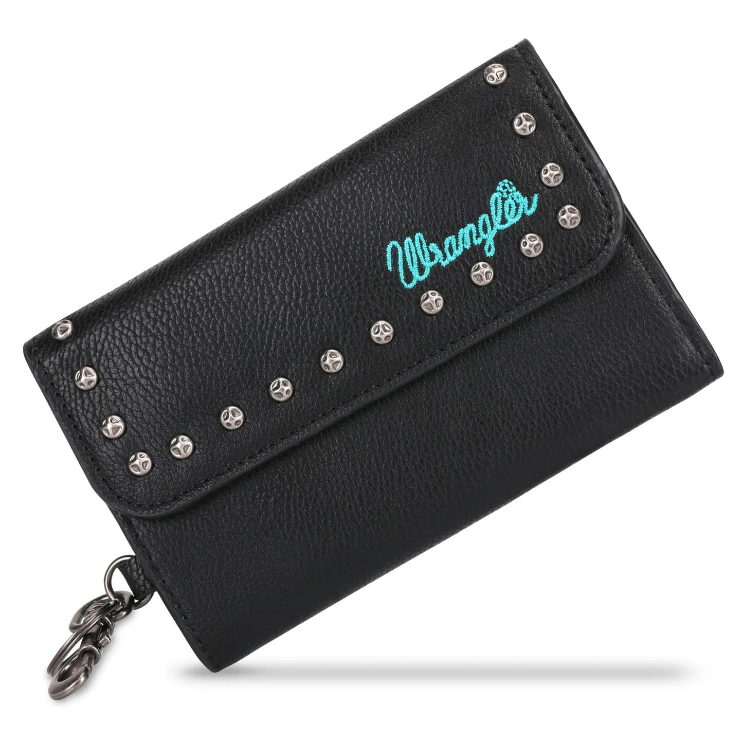 Wrangler Studded Accents Tri-fold Key-Chain Wallet -Black