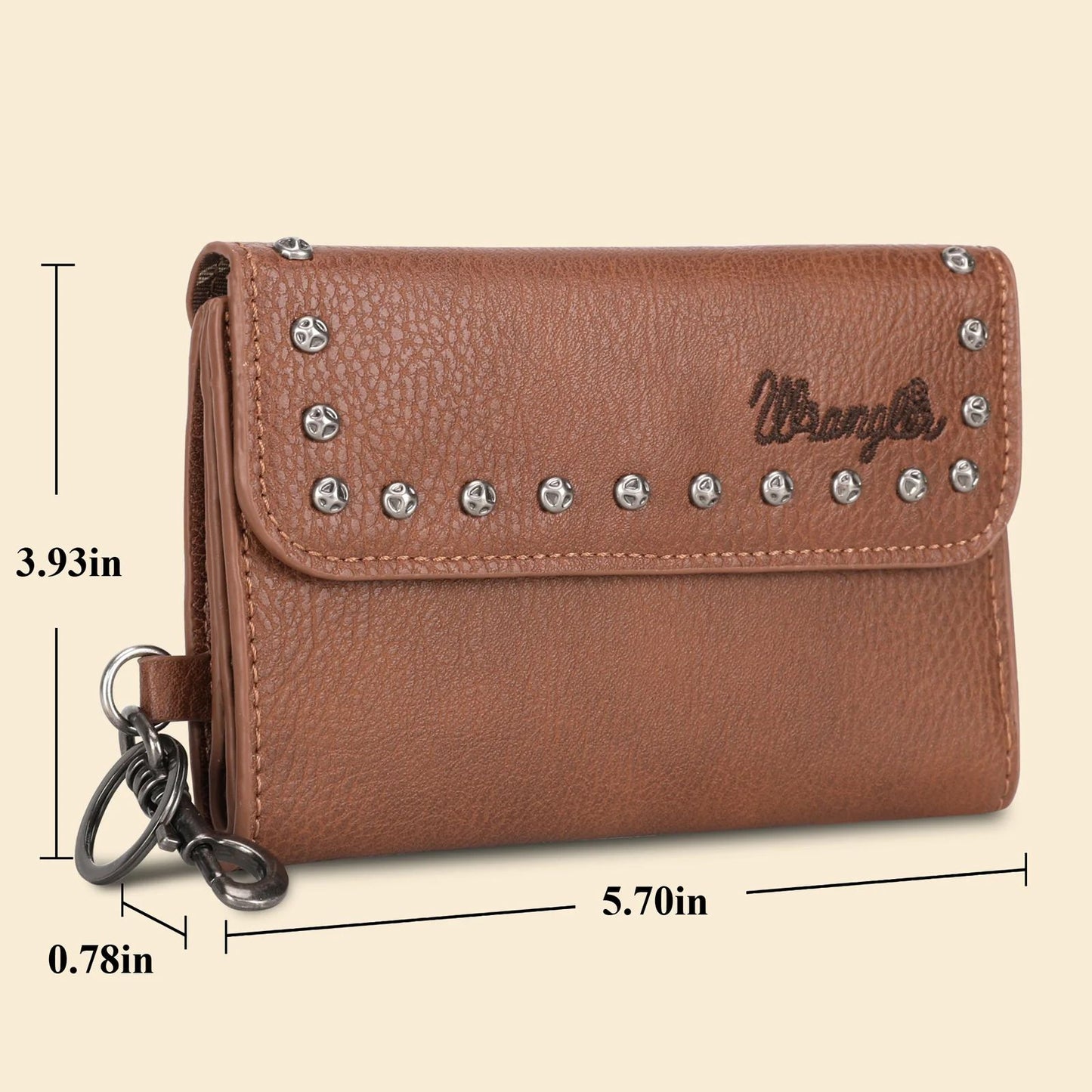 Wrangler Studded Accents Tri-fold Key-Chain Wallet -Brown