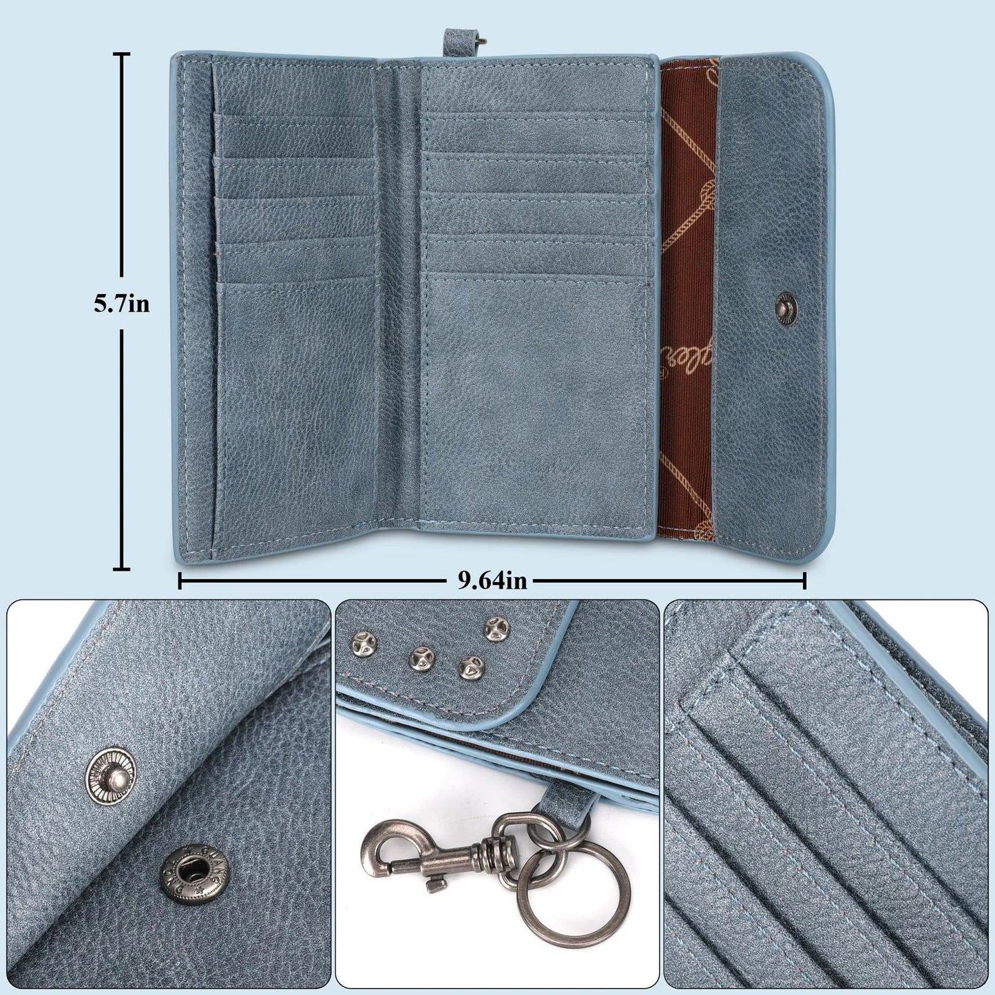 Wrangler Studded Accents Tri-fold Key-Chain Wallet -Jean