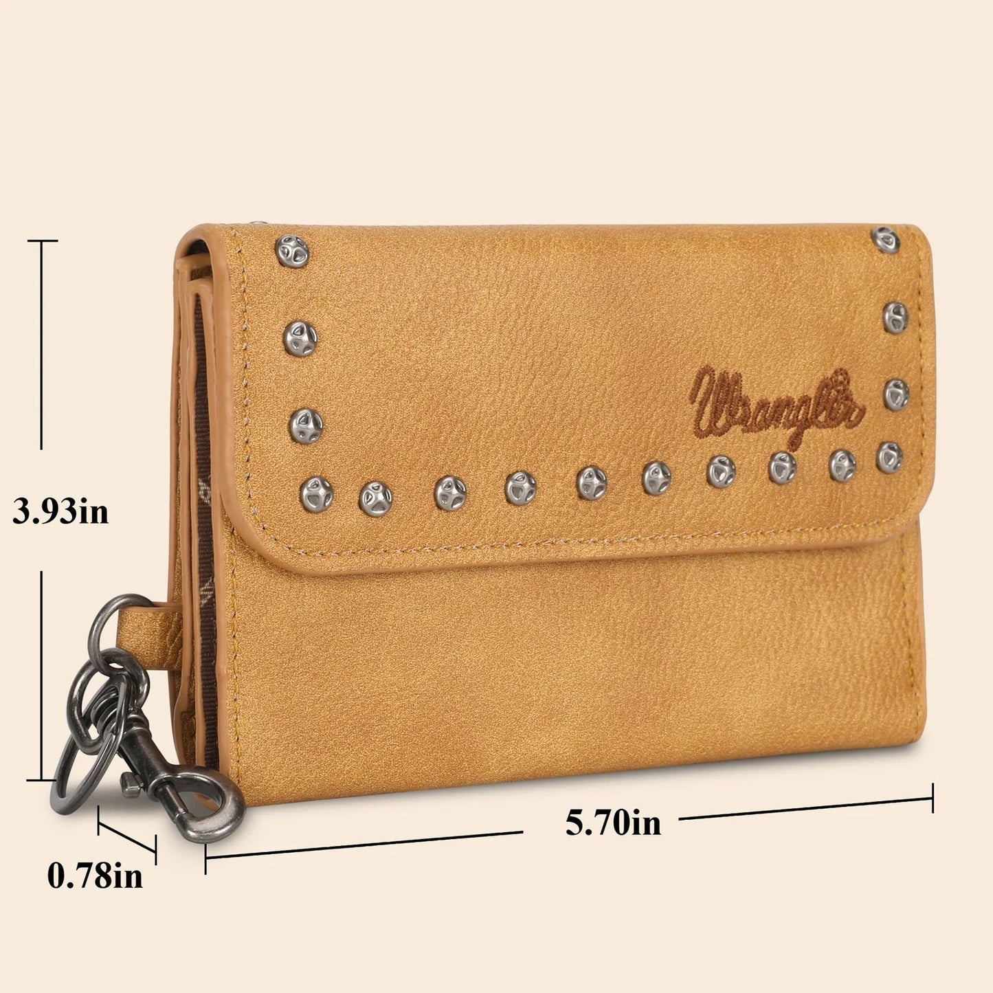 Wrangler Studded Accents Tri-fold Key-Chain Wallet -Light Brown