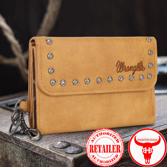 Wrangler Studded Accents Tri-fold Key-Chain Wallet -Light Brown