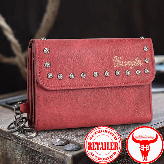 Wrangler Studded Accents Tri-fold Key-Chain Wallet -Red