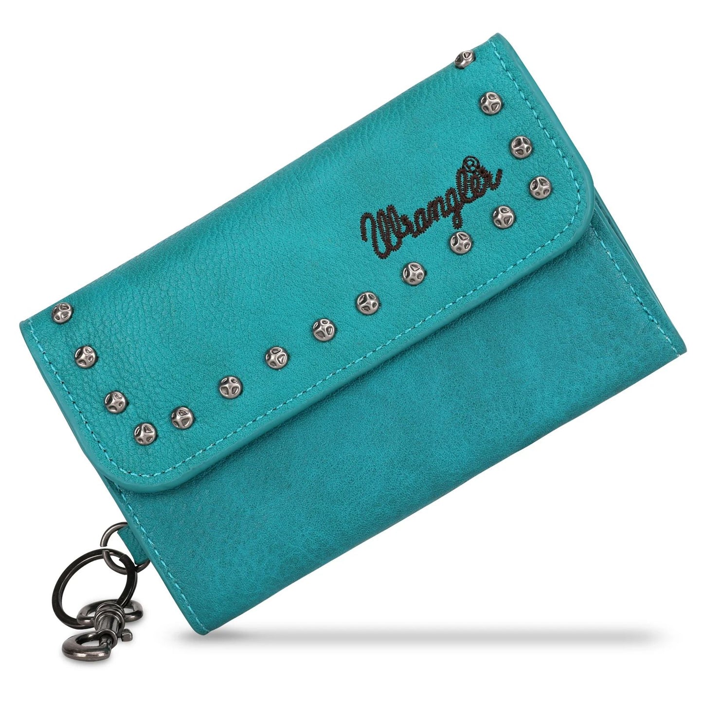 Wrangler Studded Accents Tri-fold Key-Chain Wallet -Turquoise