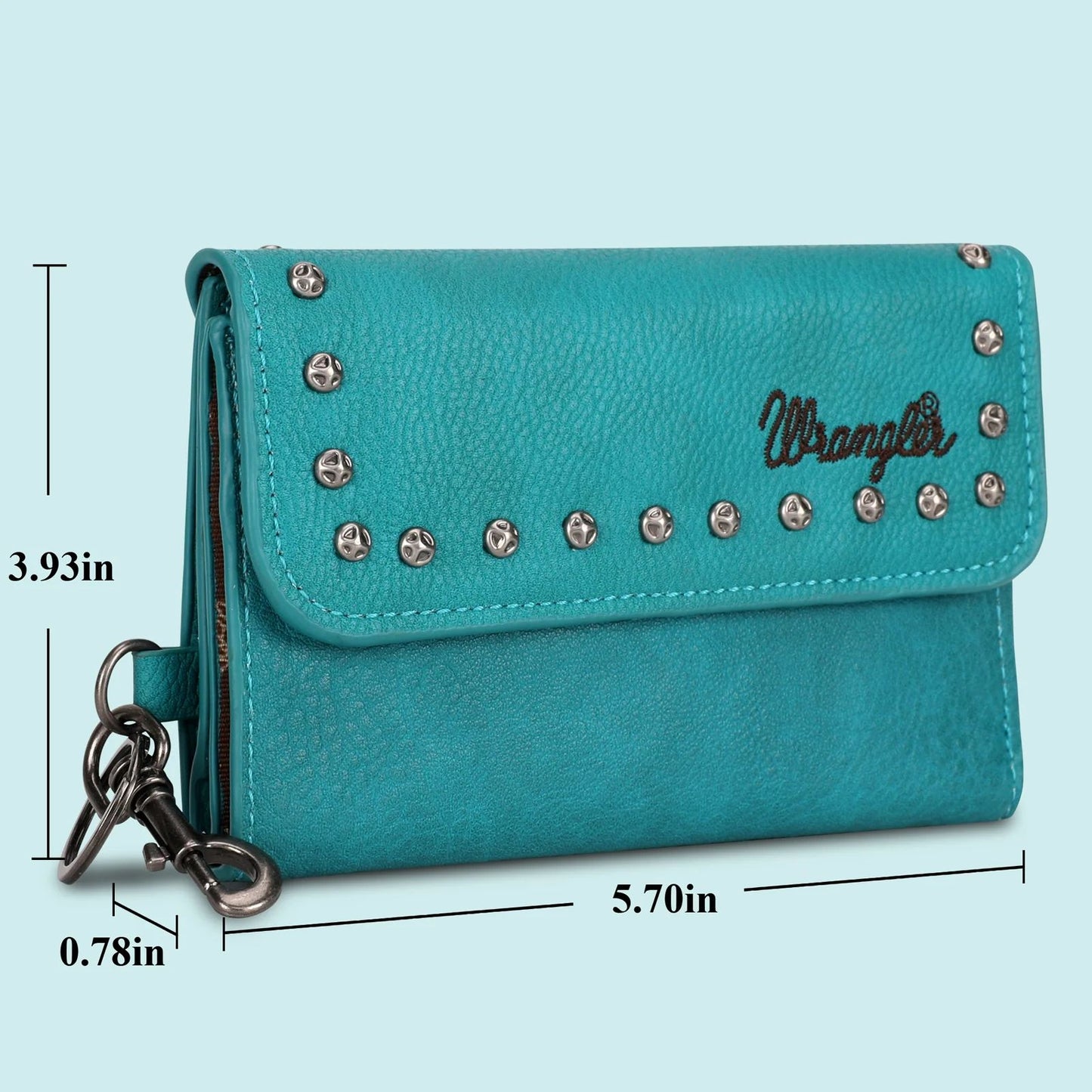 Wrangler Studded Accents Tri-fold Key-Chain Wallet -Turquoise