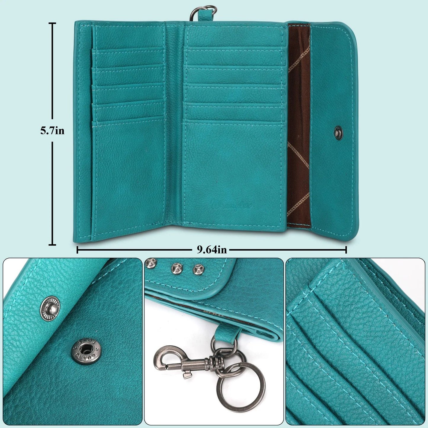 Wrangler Studded Accents Tri-fold Key-Chain Wallet -Turquoise