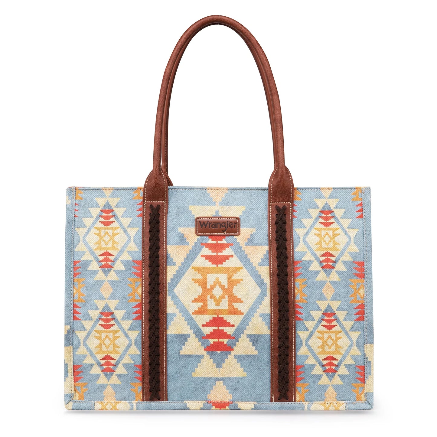 Wrangler Southwestern Pattern Dual Sided Print Canvas Wide Tote - Brown & Blue