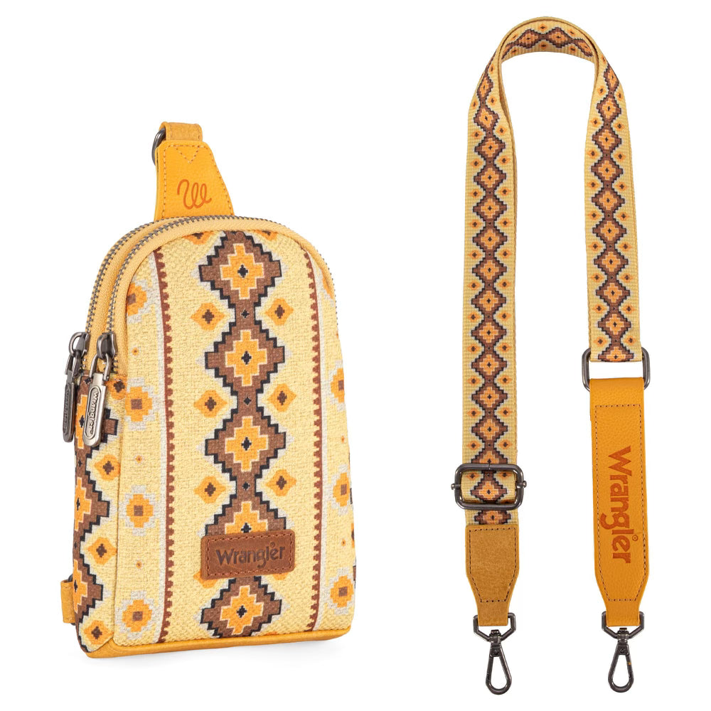 Wrangler Allover Aztec Dual Sided Print Crossbody Sling Chest Bag