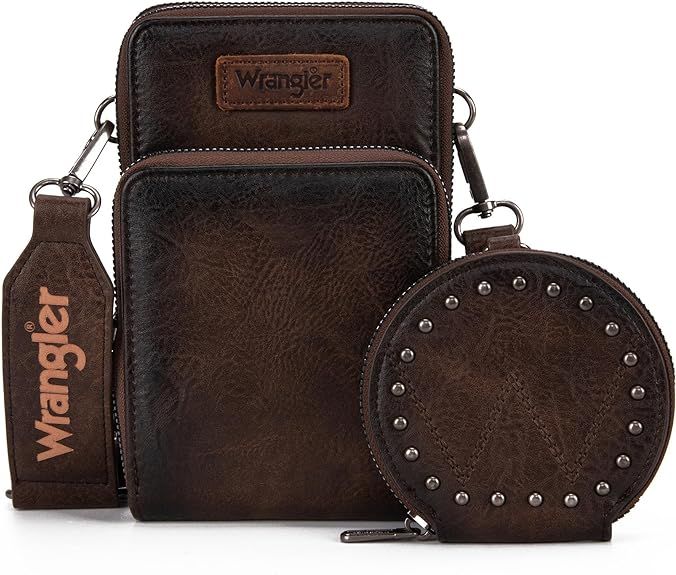 Wrangler Crossbody Cell Phone Purse 3 Zippered Compartment with Coin Pouch