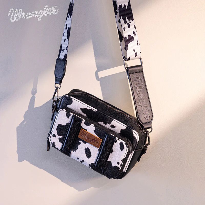 Wrangler Cow Print Crossbody Purse With Wallet Compartment