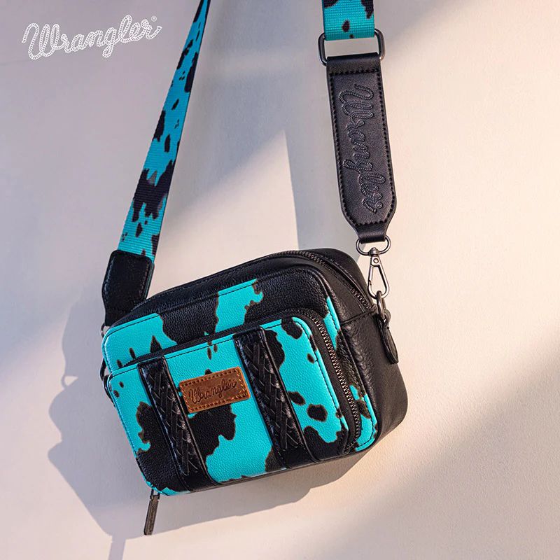 Wrangler Cow Print Crossbody Purse With Wallet Compartment