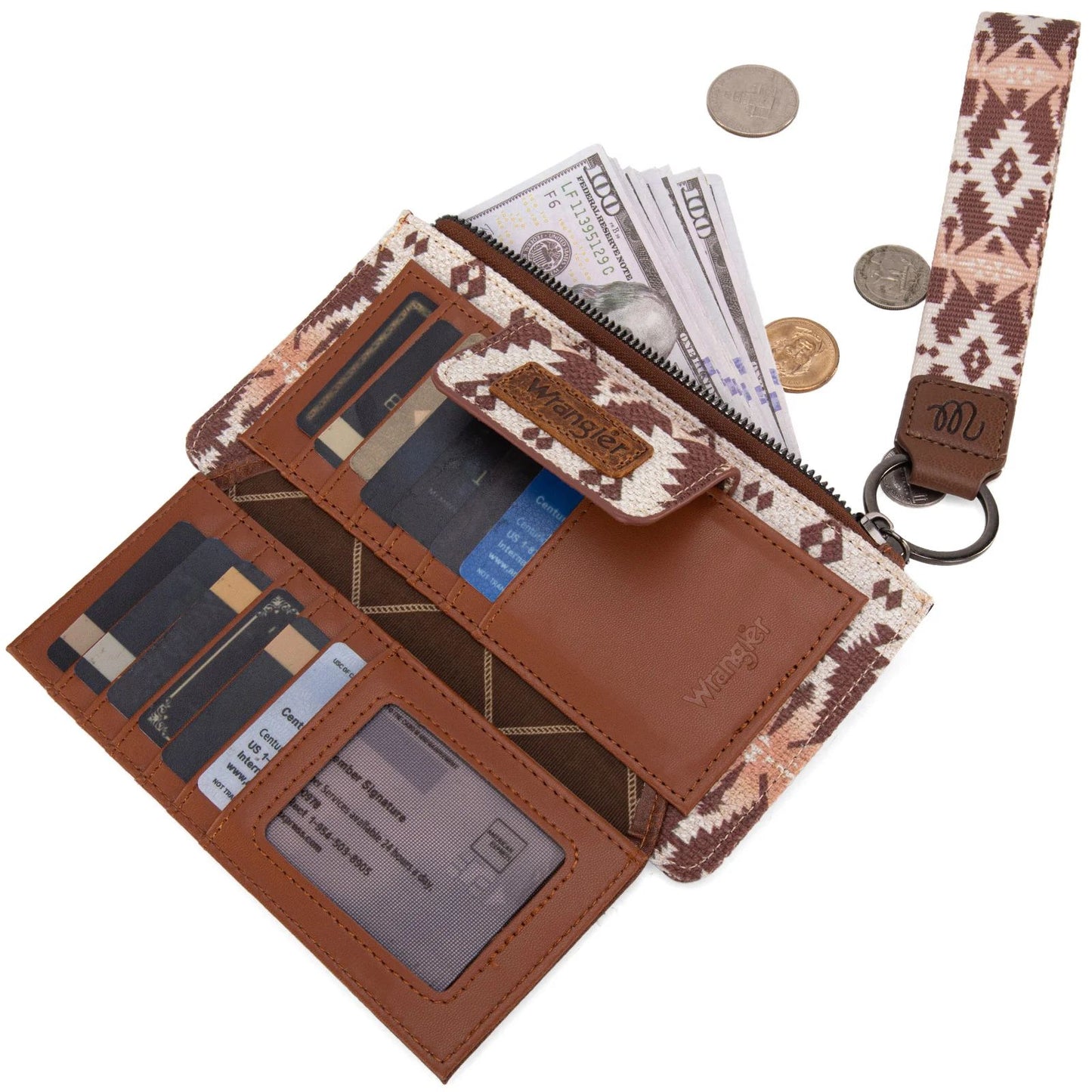 Wrangler Aztec Print Bi-Fold Wallet Wristlet