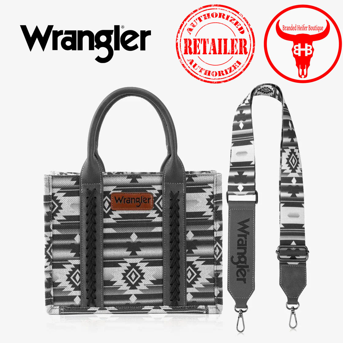 Wrangler Southwestern Print Small Canvas Crossbody - BLACK