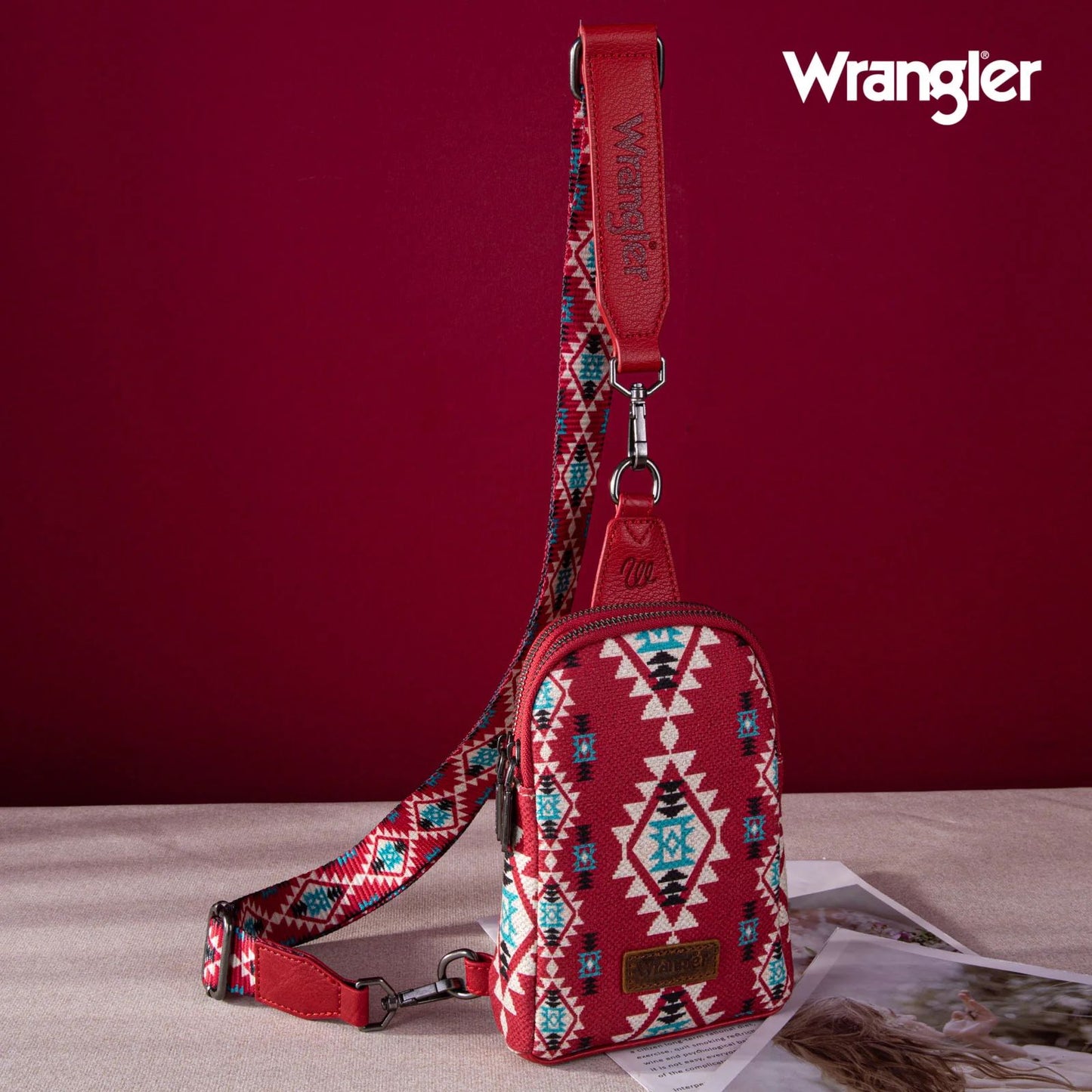 Wrangler Allover Aztec Dual Sided Print Crossbody Sling Chest Bag