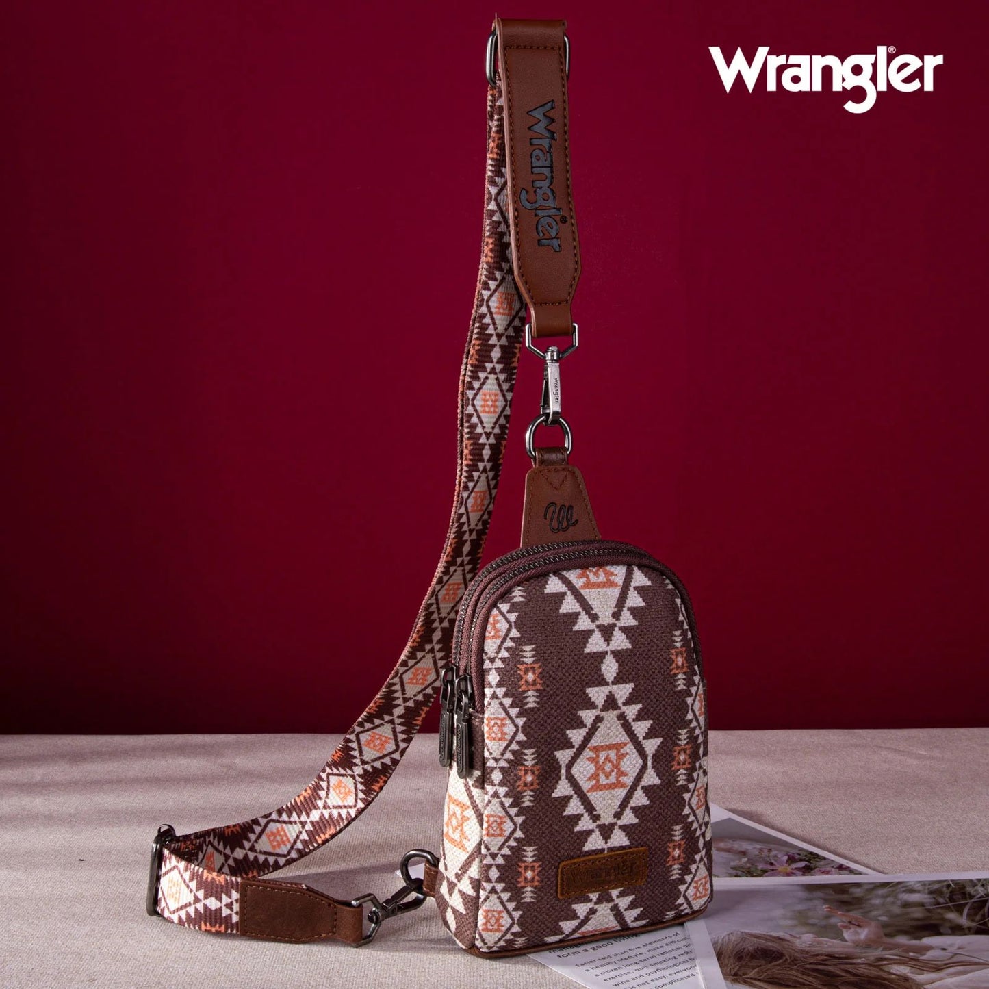 Wrangler Allover Aztec Dual Sided Print Crossbody Sling Chest Bag