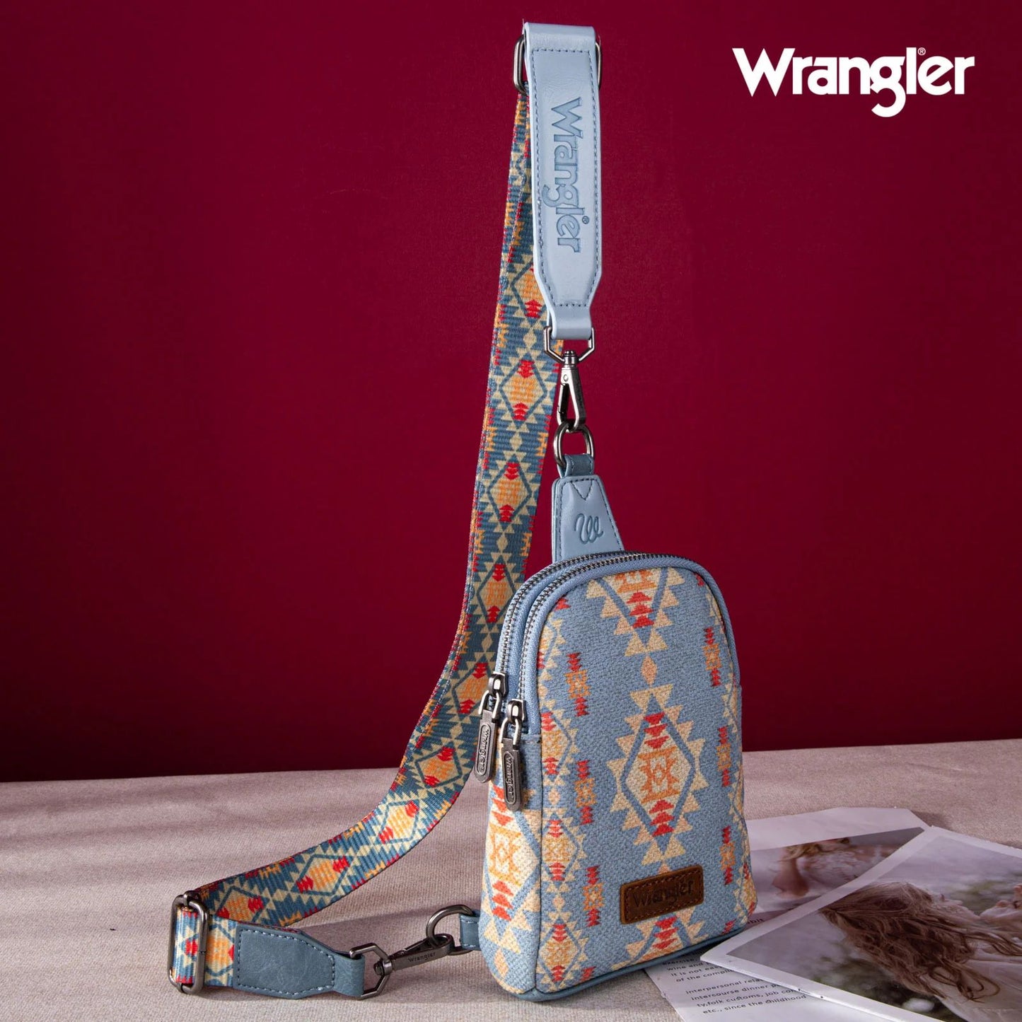 Wrangler Allover Aztec Dual Sided Print Crossbody Sling Chest Bag