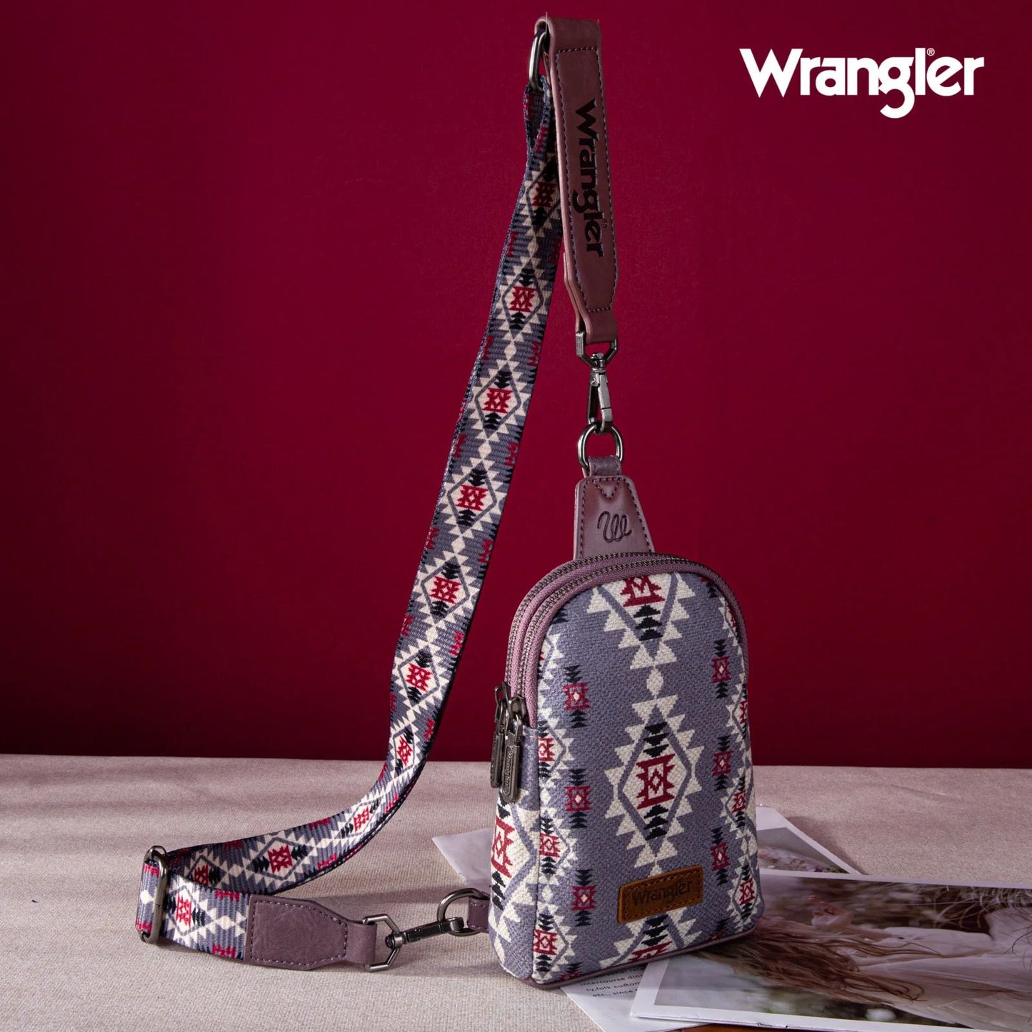 Wrangler Allover Aztec Dual Sided Print Crossbody Sling Chest Bag