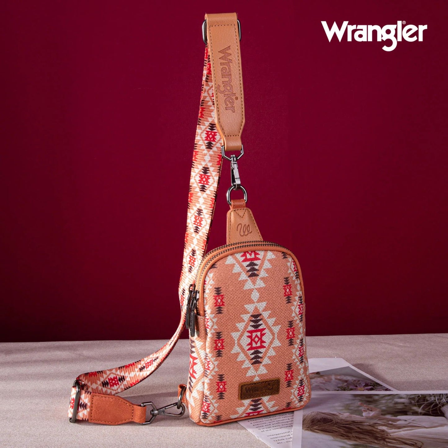 Wrangler Allover Aztec Dual Sided Print Crossbody Sling Chest Bag