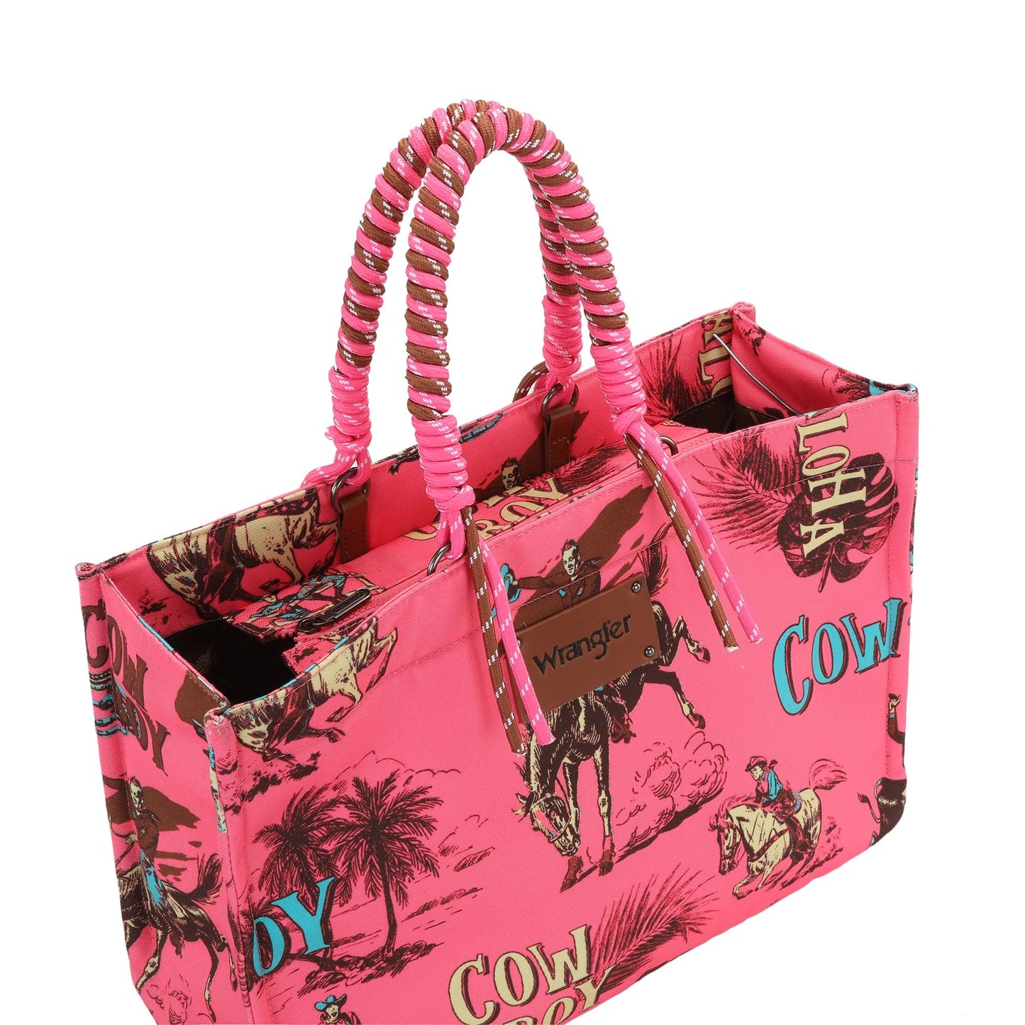 Wrangler COWBOY Dual Sided Print Canvas Wide Tote - Hot Pink